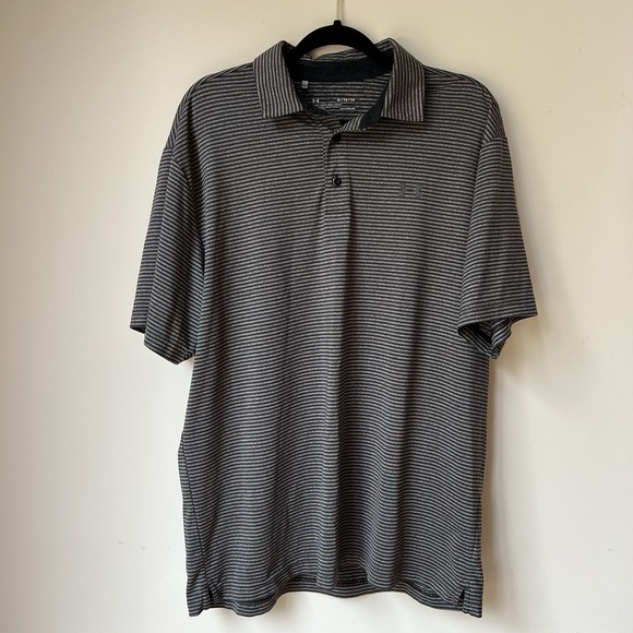 Under Armour Other - Under Armour Heat Gear Loose Fit Mens XL Dk GrayLt Gray Stripe Polo Golf Shirt